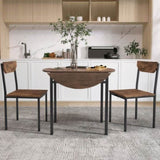 TOPMAX Modern 3-Piece Round Dining Table Set with Drop Leaf and 2 Chairs for Small Places,Black WF290234AAB