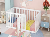 Twin Size Wood Floor Bed Frame with Fence and Door, White WF299299AAK