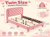 Twin Size Single Upholstered Platform Bed Frame with 46" Tufted Boucle Headboard, Wooden Slat 11592141