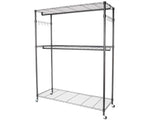 2Tier Rod Closet Organizer Garment Rack Clothes Storage Hanger Shelf Hooks Black 08929883