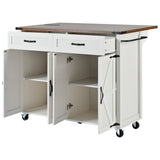K&K 53.5''Farmhouse Kitchen Island with Power Outlet, Kitchen Storage Island with Drop Leaf, Spice N707P170348W