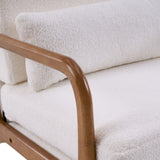 High Back Solid Wood Armrest Backrest Iron Frame Teddy Velvet Indoor Leisure Chair Off-White 78816412