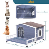 Large Wooden Dog Indoor Outdoor with Terrace and Open Waterproof Asphalt Roof, Outdoor Dog W142770004