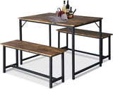 ZNTS 3 Piece Kitchen Table Set with 2 Benches; Wood Dining Table Set 4-Person Space-Saving Dinette W2181P162554