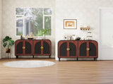 Vintage Arched Sideboard Cabinet with Gold Half-Moon Handle, MDF Storage Cabinet with Adjustable W688P389191