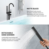 ZNTS Floor Mount Bathtub Faucet Freestanding Tub Filler Matte Black Standing High Flow Shower Faucets W108363584