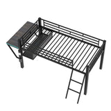 Gaming mid loft bed with desk, LED, Twin, Black 90531759
