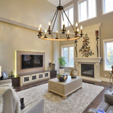 Rustic Farmhouse 10-Light Candle Chandelier, Black Metal and Wood Round Hanging Light Fixture for W1340P221222