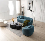 Blue Mid Century Modern Curved Sofa, 3 Seat Cloud couch Boucle sofa Fabric Couch for Living Room, W87679951