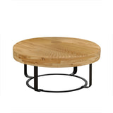 Modern Round Coffee Table Wooden Carving Pattern Coffee Table with Metal Legs for Living Room W757P186923