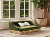 Duchess 33" Medium Princess Pet Bed Sofa with Fringe Skirt, Olive Green Performance Velvet B2719P479031