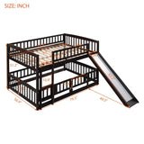 ZNTS Bunk Bed with Slide,Full Over Full Low Bunk Bed with Fence and Ladder for Toddler Kids Teens 83907854