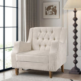 Beige Accent Chair, Living Room Chair, Footrest Chair Set with Vintage Brass Studs, Button Tufted W1170100893