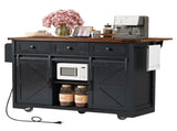 53.7" Farmhouse Kitchen Island with Power Outlet, 2 Sliding Barn Door Kitchen Storage Island with 49840262