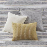 Oversized Chenille Jacquard Striped Comforter Set with Euro Shams and Throw Pillows B035128973
