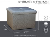 Faux Leather Folding Storage Ottoman Cube in Metallic Pewter 89896162