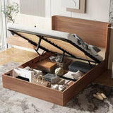 Large grooved undulating lift storage bed frame, wooden platform bed frame with lift storage, no W1858P307153