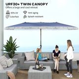 15ft Blue Patio Umbrella UPF30 Outdoor Umbrella with Fringe and Crank Handle 44858109