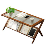 Rattan Coffee Tables for Living Room, Mid Century Modern Coffee Table with Glass Top, Large Boho W3101P314783