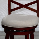 24" Counter Height X-Back Swivel Stool, Cherry Finish, Beige Fabric Seat B04660708