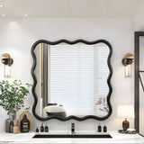 Solid Wood Wavy Square Mirror-Black 36" x 36" Modern Mirror Wall Decor for Bathroom, Bedroom, Living W1445P189617