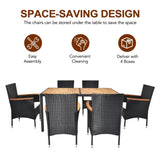 ZNTS 7 Piece Patio Dining Set, Outdoor Patio Conversation Set with Acacia Wood Table Top and Rattan 90467533