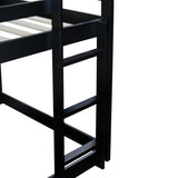 Twin over Twin Rubber Wood Floor Bunk Bed, with ladder,Guardrails,House-Shaped-Bunk Bed, Black W504P206865