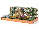 Oak Fir Wood Raised Garden Bed with 3 Climbing Trellises, 2 Large Open-Base Planting Boxes Modular 62292275