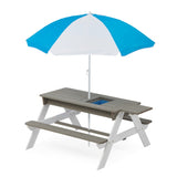 ZNTS 3-in-1 Kids Outdoor Wooden Picnic Table With Umbrella, Convertible Sand & Wate, Gray ASTM & CPSIA W1390104709