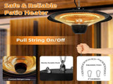 1500W Hanging Halogen Patio Heater, Fanless Electric Ceiling Heater, IP23 Rated, 2 Heat Settings, 16046511