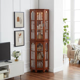 Corner Curio Cabinet with 4 Adjustable Tempered Glass Shelves and Lighting System, Solid Wood W1693P216949