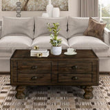 Solid Wood Rectangle Coffee Table for Living Room, 40-Inch Antique Coffee Table with 4 Drawers, Wood W1202P176740
