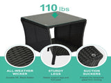 Outdoor Patio Wicker Side Table, Square End Table Bistro Coffee Table with Glass Top Storage Shelf 22548408
