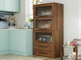 Tall Kitchen Pantry Cabinet with Glass Doors, 2 Drawers, Freestanding Storage Organizer for Kitchen, W331P533616