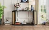 TREXM Unique Arrow-Shaped Design Console Table with Open Shelf and Rattan Side for Living Room and N715P228111B