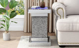 U-Can 11.8'' Silver Square Mirrored End Table LED lights, Modern Side Table N724P179242S