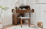Corner Makeup Vanity Desk With Mirror & LED Lights, Modern Vanity Set With Mirror And Stool, N844P263663W