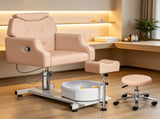 Pink Pedicure Chair, PVC Iron Frame, Manual Recline, with Stool & Bowl 30907558