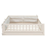 Wood Full Size Upholstered Platform Bed with Guardrail and Pillow, Beige WF323090AAA