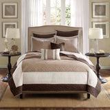 ZNTS 7 Piece Quilt Set with Euro Shams and Throw Pillows Beige King/Cal King B03597431