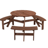 ZNTS 6-Person Outdoor Circular Wooden Picnic Table with 3 Built-in Benches for Patio Backyard Garden, 12154175