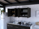 Portofino 150 Wall Cabinet, Double Door, Two External Shelves, Two Interior Shelves -Black B20091978