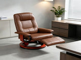 Brown Swivel Recliner Chair PU Leather Reclining Armchair Retractable Footrest Wood Base Adjustable 00264137