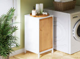 Living Room Side Cabinet with Bamboo Slats Door, Natural White 62377944