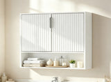 Wall Mounted Bathroom Cabinet, Modern Fluted Panel Storage Cabinet with Adjustable Shelf, 2-Door MDF 90307077