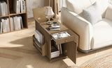 U-Can Vintage End Table Flip Top Side Table with USB Ports, One Multifunctional Drawer with cup N724P293133D
