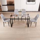 51" 4 person glass dining table set, kitchen set with black metal leg dining table and chairs, 56815598