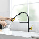Commercial Black and Gold Kitchen Faucet with Pull Down Sprayer, Single Handle Single Lever Kitchen W1932P172321