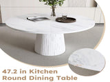 47 inch Round MDF Dining Table for 4, Modern Farmhouse Kitchen Table with Wood Strip Base, Marble 72506894