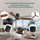 52 Inch Low Profile Ceiling Fan DC 3 Carved Wood Fan Blade Noiseless Reversible Motor Remote Control W934P214539